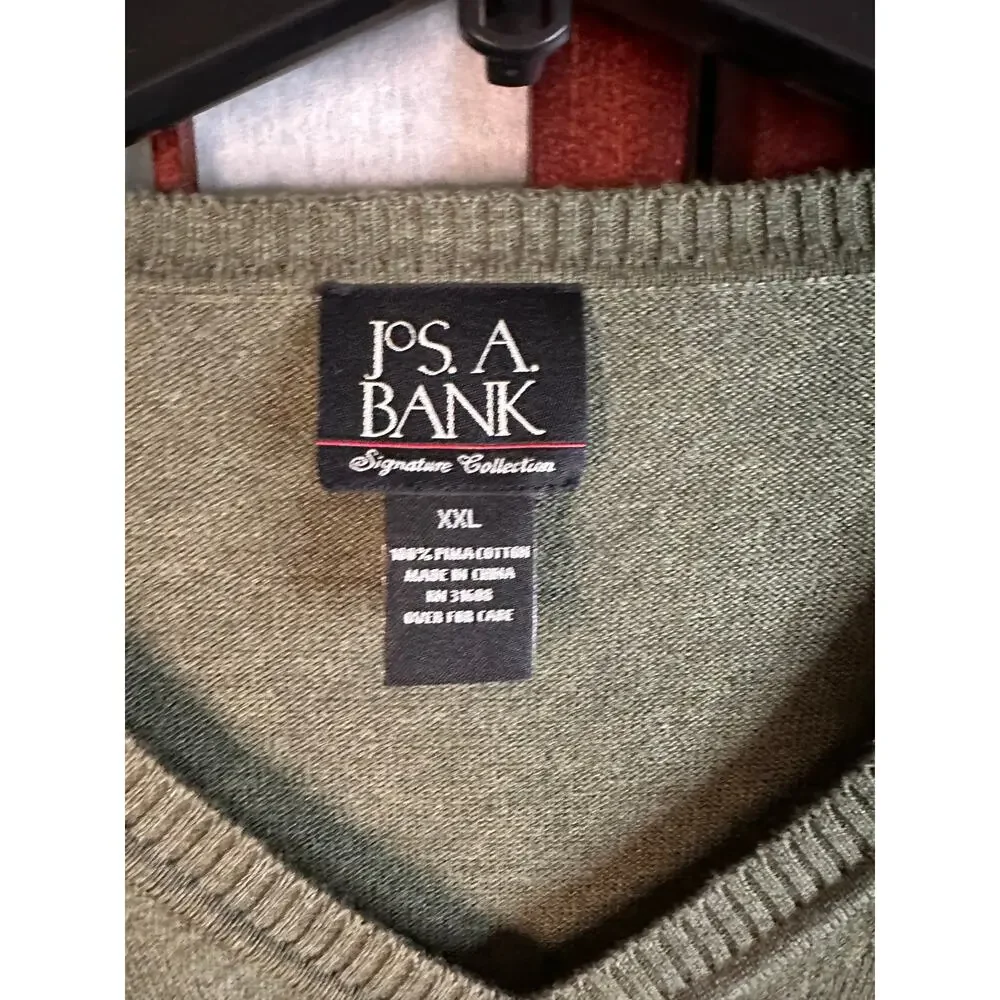 Jos. A. Bank V-neck sweater Men's Sweater XXL 100% Pima Cotton Green